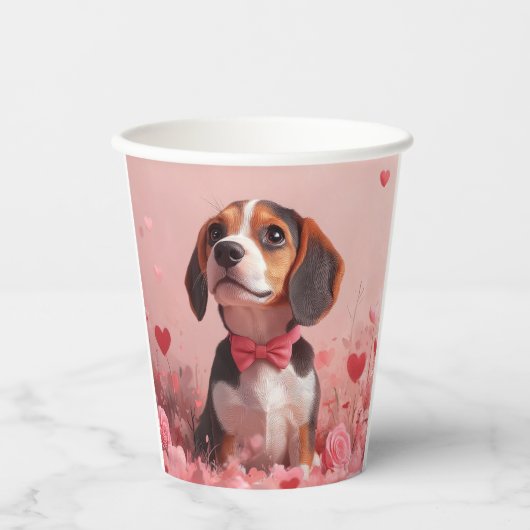 Beagle met Rozen - Valentijnsdag Papieren Bekers (Voorkant)