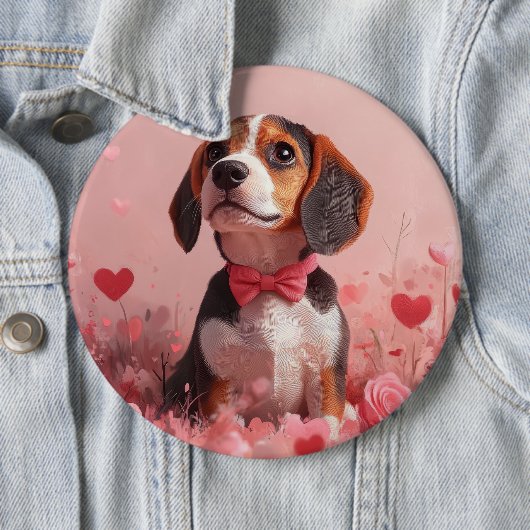 Beagle met Rozen - Valentijnsdag Ronde Button 6,0 Cm (In situ)