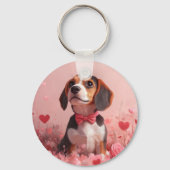 Beagle met Rozen - Valentijnsdag Sleutelhanger (Voorkant)