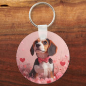 Beagle met Rozen - Valentijnsdag Sleutelhanger (Voorkant)