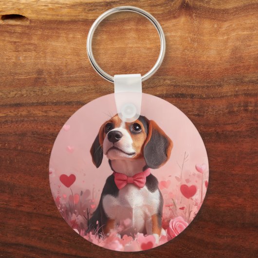 Beagle met Rozen - Valentijnsdag Sleutelhanger (Voorkant)