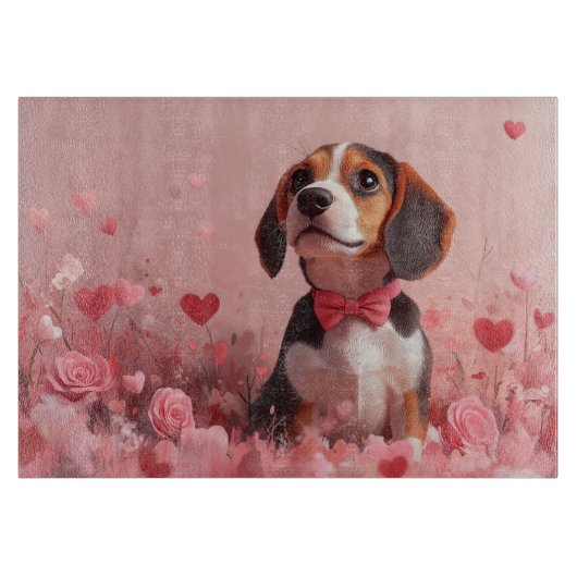 Beagle met Rozen - Valentijnsdag Snijplank (Voorkant)