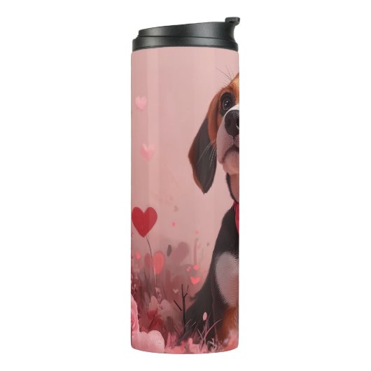Beagle met Rozen - Valentijnsdag Thermosbeker (Gedraaid links)