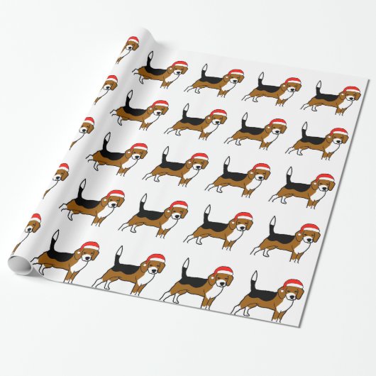 Beagle met Santa hat Cadeaupapier (Uitgerold)