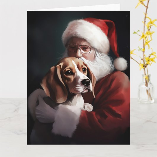Beagle met Sinterklaas Feestelijke Kerstmis Kaart (Gele Bloem)