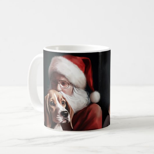 Beagle met Sinterklaas Feestelijke Kerstmis Koffiemok (Voorkant links)