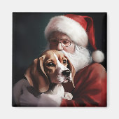 Beagle met Sinterklaas Feestelijke Kerstmis Magneet (Voorkant)