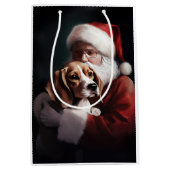 Beagle met Sinterklaas Feestelijke Kerstmis Medium Cadeauzakje (Voorkant)