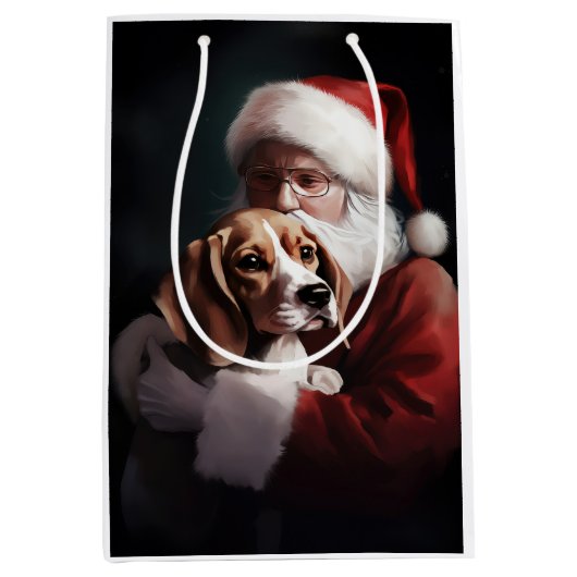Beagle met Sinterklaas Feestelijke Kerstmis Medium Cadeauzakje (Voorkant)