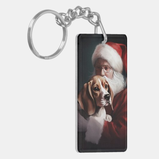 Beagle met Sinterklaas Feestelijke Kerstmis Sleutelhanger (Voorkant Links)