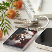 Beagle met Sinterklaas Feestelijke Kerstmis Sleutelhanger (Voorkant Rechts)