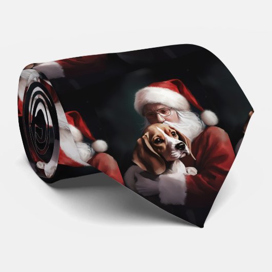Beagle met Sinterklaas Feestelijke Kerstmis Stropdas (Opgerold)