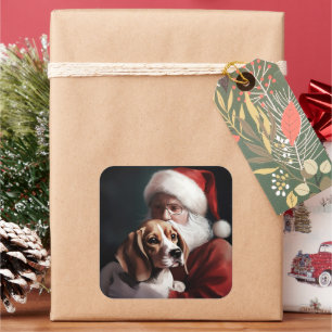 Beagle met Sinterklaas Feestelijke Kerstmis Vierkante Sticker