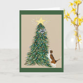 Beagle Met Wasbeer in Kerstboom Kaart (Gele Bloem)
