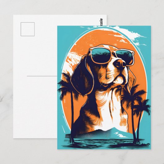 Beagle met zonnebril op een strand briefkaart (Voorkant / Achterkant)