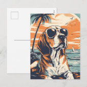 Beagle met zonnebril op een strand feestdagenkaart (Voorkant / Achterkant)