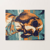 Beagle met zonnebril op een tropisch strand legpuzzel (Horizontaal)