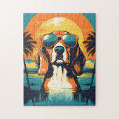 Beagle met zonnebril op een tropisch strand legpuzzel (Verticaal)