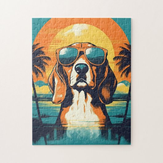 Beagle met zonnebril op een tropisch strand legpuzzel (Verticaal)