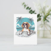Beagle met zonnebril op het strand briefkaart (Staand voorkant)