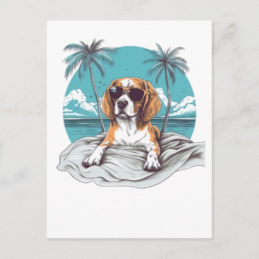 Beagle met zonnebril op het strand briefkaart (Voorkant)