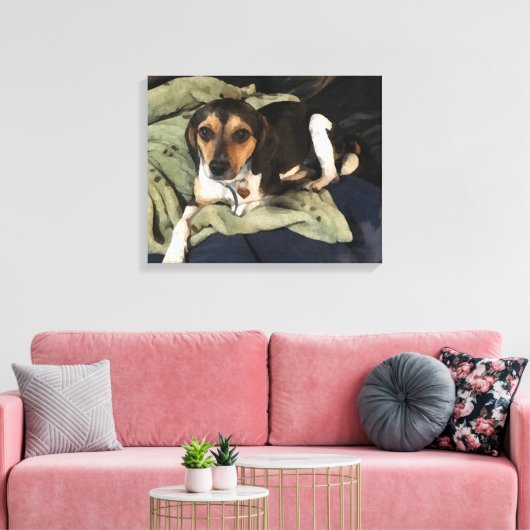 Beagle Mix Hond Low-Poly Digitale Kunst Canvas Afdruk (Insitu (Woonkamer))