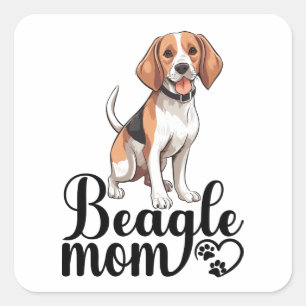 Beagle Moeder Cute Cartoon Hond Liefhebber Pootafd Vierkante Sticker