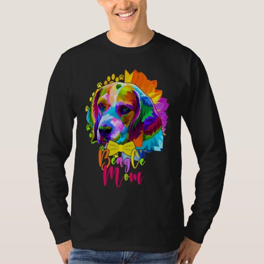 Beagle Mom Cute Colourful Dog Sunflower  Mother's  T-shirt (Voorkant)