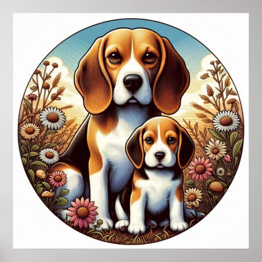 Beagle Mom en Pup 5000 2X Poster (Voorkant)