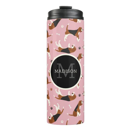 Beagle Monogram en Naam Thermal Tumbler Thermosbeker (Voorkant)