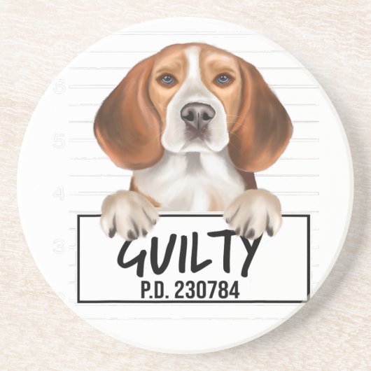 Beagle Mugshot Guilty Dog Zandsteen Onderzetter (Voorkant)
