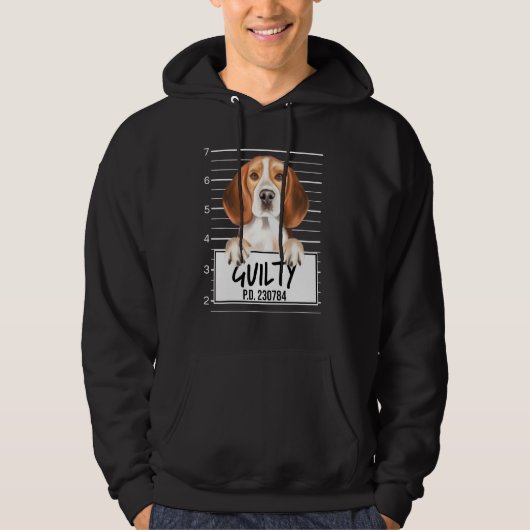 Beagle Mugshot Schuldige Hond Hoodie (Voorkant)