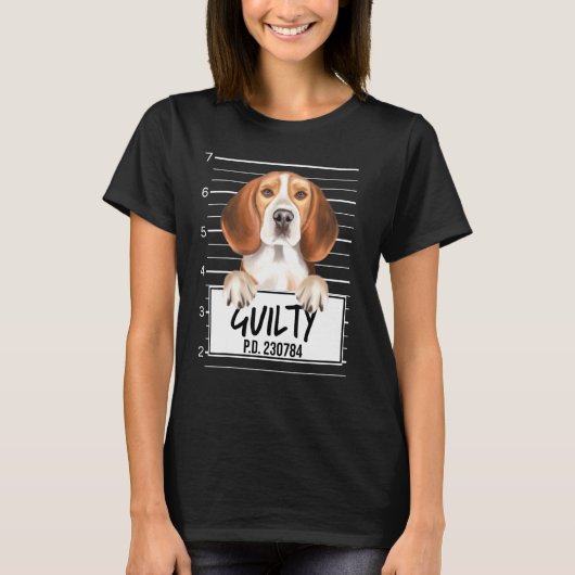 Beagle Mugshot Schuldige Hond T-shirt (Voorkant)