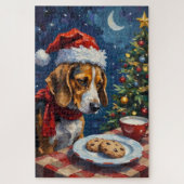 Beagle Nudging Santa's Christmas Cookies Hat Legpuzzel (Verticaal)