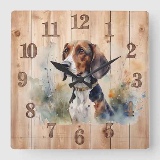 Beagle of vossenjacht hond hout look vierkante klok (Voorkant)