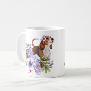 Beagle omgeven door weelderige Waterverf bloemen Koffiemok
