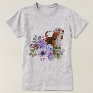 Beagle omgeven door weelderige Waterverf bloemen T-shirt
