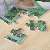 Beagle omhoog het fijn kauwen op een stok legpuzzel (Zijkant)