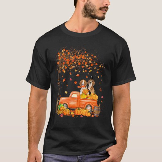 Beagle On Pumpkin Truck Thanksgiving Dog T-shirt (Voorkant)