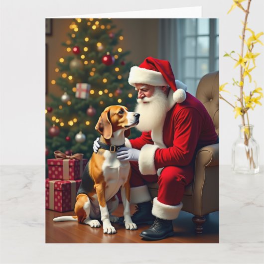 Beagle ontmoet Sinterklaas Kerstschilderij Kaart (Gele Bloem)
