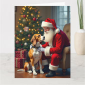 Beagle ontmoet Sinterklaas Kerstschilderij Kaart (Voorkant)