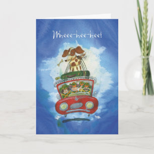 Beagle op auto - Funny Birthday Kaart