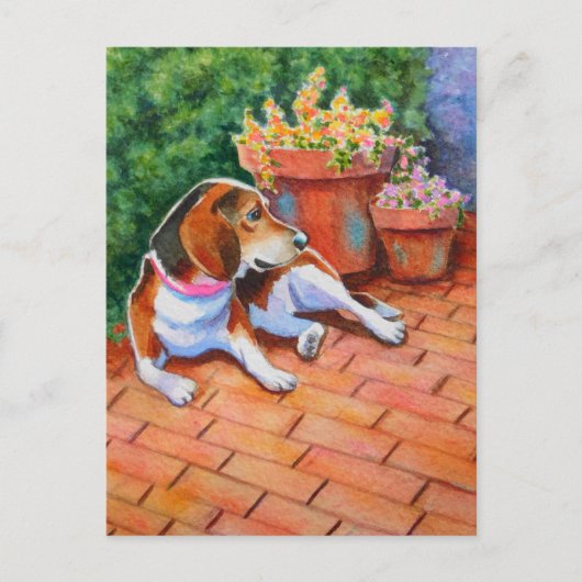 Beagle op Brick Patio Briefkaart (Voorkant)