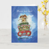 Beagle op de auto - Grappige verjaardag Kaart (Gele Bloem)