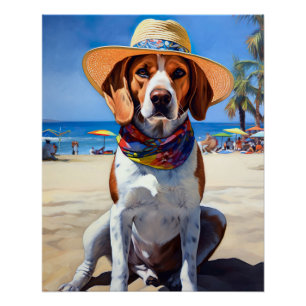 Beagle op het strand, zomer cadeau voor hondenlief perfect poster