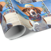 Beagle op het strand, zomercadeau voor hondenliefh cadeaupapier (Rol Hoek)
