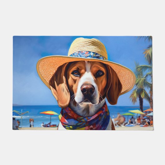 Beagle op het strand, zomercadeau voor hondenliefh deurmat (Voorkant)