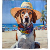Beagle op het strand, zomercadeau voor hondenliefh douchegordijn (Voorkant)