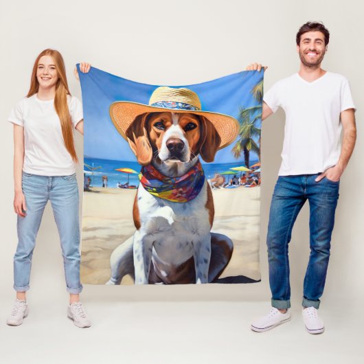 Beagle op het strand, zomercadeau voor hondenliefh fleece deken (In situ)
