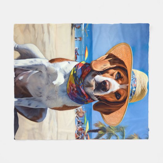 Beagle op het strand, zomercadeau voor hondenliefh fleece deken (Voorkant (Horizontaal))